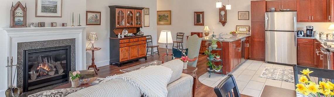 interior of a Covenant apartment living room and kitchen